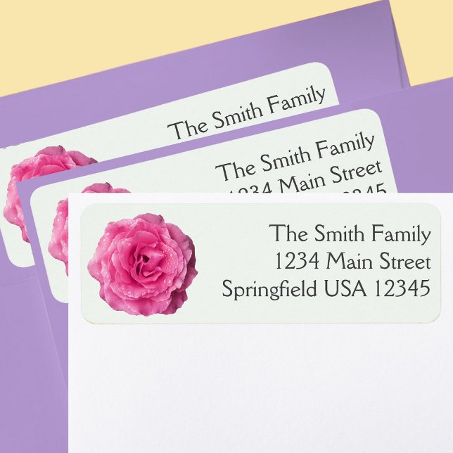 Pretty Bright Pink Rose Floral Return Address Label (Creator Uploaded)