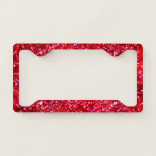 Pretty Bright Red Faux Glitter Design License Plate Frame
