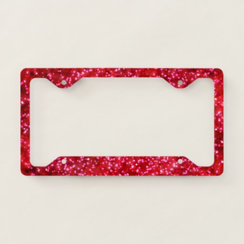 Pretty Bright Red Faux Glitter Design License Plate Frame