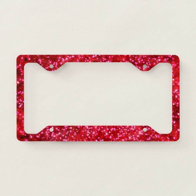 Pretty Bright Red Faux Glitter Design License Plate Frame (Front)
