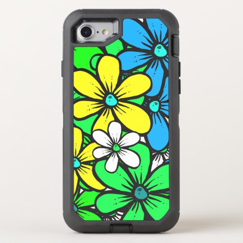 Pretty Bright Summer Flowers Blue Yellow and Green OtterBox Defender iPhone SE87 Case