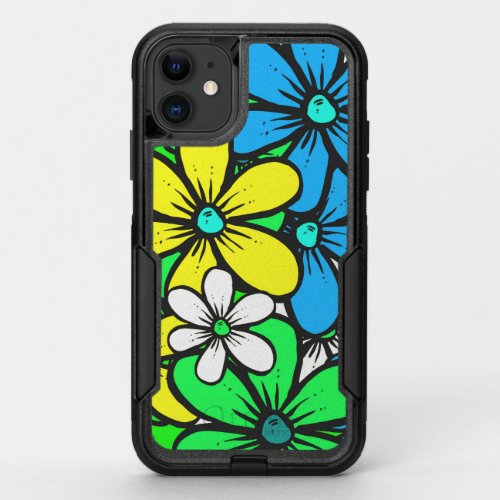 Pretty Bright Summer Flowers Blue Yellow and Green OtterBox Commuter iPhone 11 Case