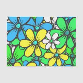 Pretty Bright Summer Flowers Blue Yellow and Green Tissue Paper