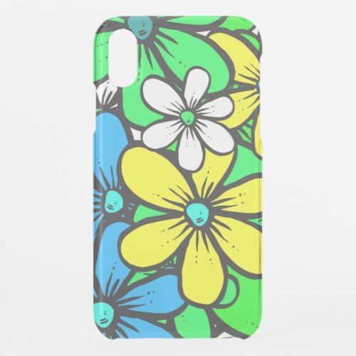 Pretty Bright Summer Flowers Blue Yellow and Green iPhone XR Case