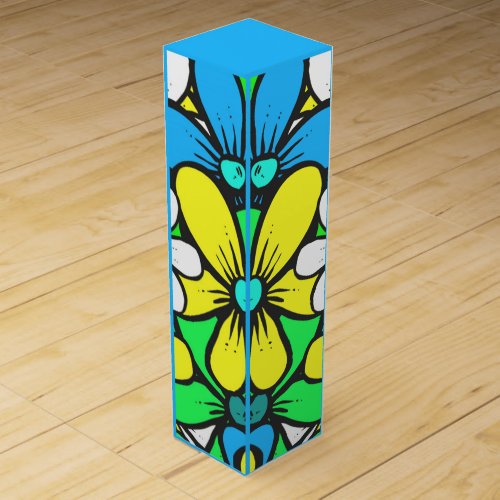 Pretty Bright Summer Flowers Blue Yellow and Green Wine Box