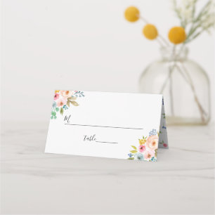 Pretty Bright Watercolor Floral Wedding Place Card