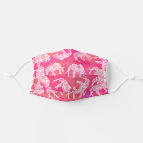 Pretty bright white pink floral elephant pattern adult cloth face mask
