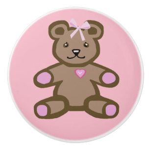Pretty brown and pink girl baby teddy bear ceramic knob