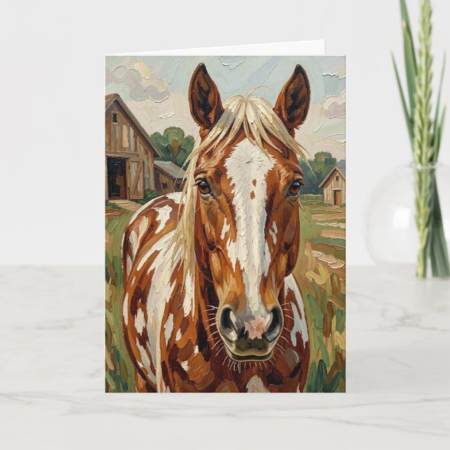 Pretty Brown and White Horse | Just Checking In Card (Front)