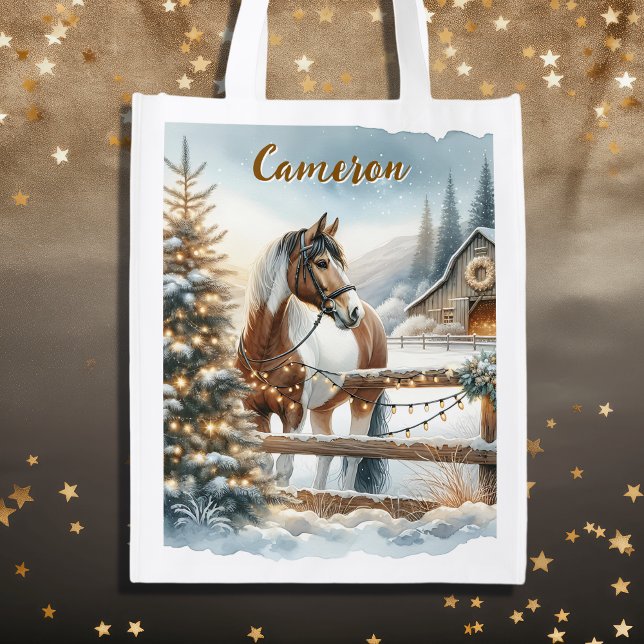 Pretty Brown and White Horse Personalized Grocery Bag (Creator Uploaded)