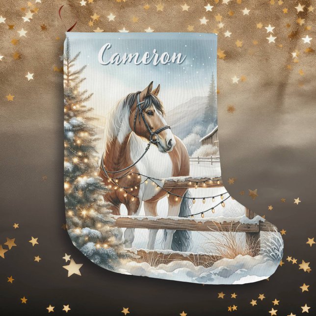 Pretty Brown and White Horse Personalized Large Christmas Stocking (Creator Uploaded)