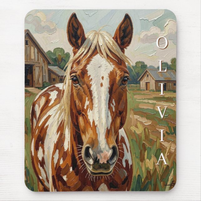 Pretty Brown and White Horse Personalized Mouse Pad (Front)
