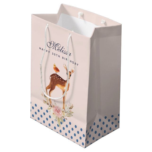 Pretty Brown Fawn with Bird and Roses Medium Gift Bag (Back Angled)