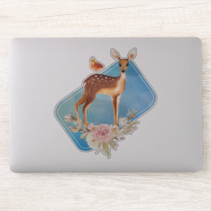 Pretty Brown Fawn with Bird and Roses Sticker
