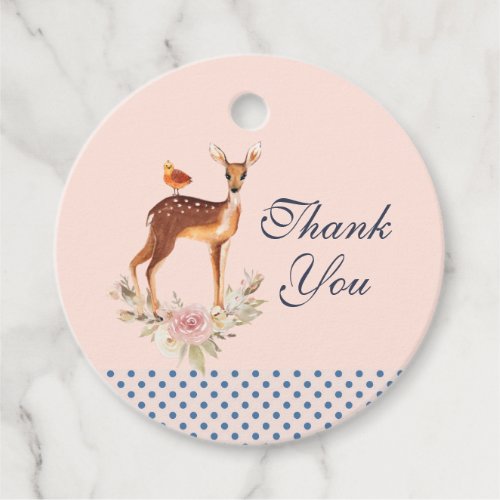 Pretty Brown Fawn with Bird and Roses Thank You Favor Tags
