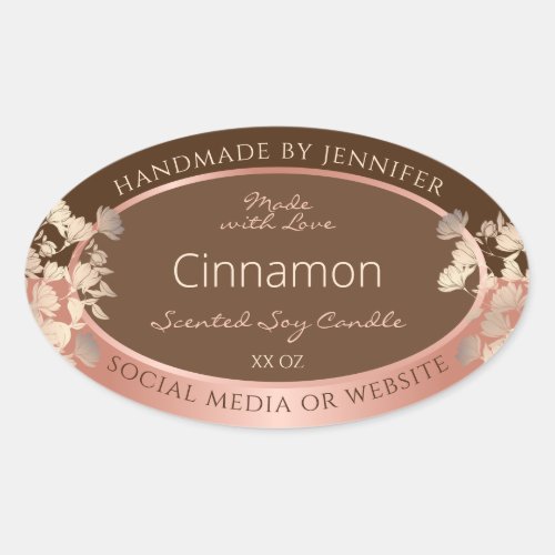 Pretty Brown Floral Product Labels Rose Gold Frame