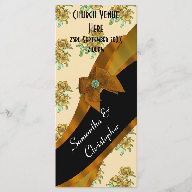 Pretty brown floral wedding program (Front)