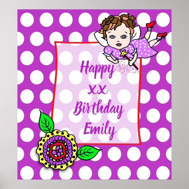 Pretty Brown Hair Fairy Girl Happy Birthday Poster (Front)