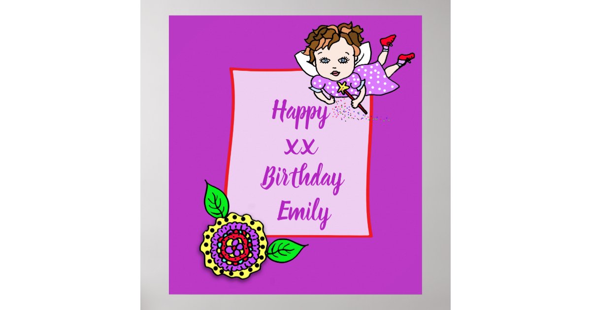 Pretty Brown Hair Fairy Girl Happy Birthday Poster Zazzle Com
