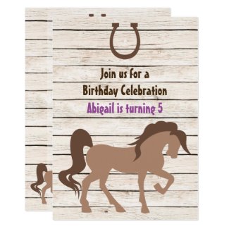 Pretty Brown Horse and Barn Wood Girl's Birthday Invitation