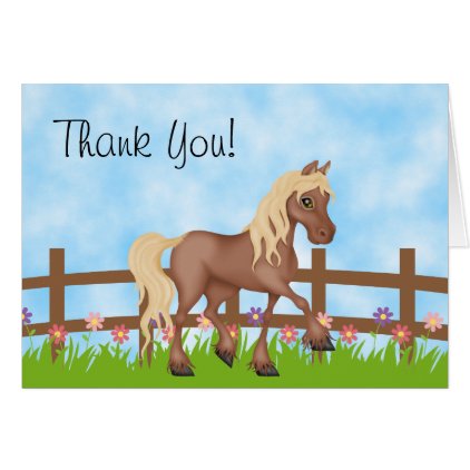 Pretty Brown Horse and Cute Flowers Thank You Card