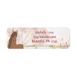 Pretty Brown Horse and Flowers Address Label