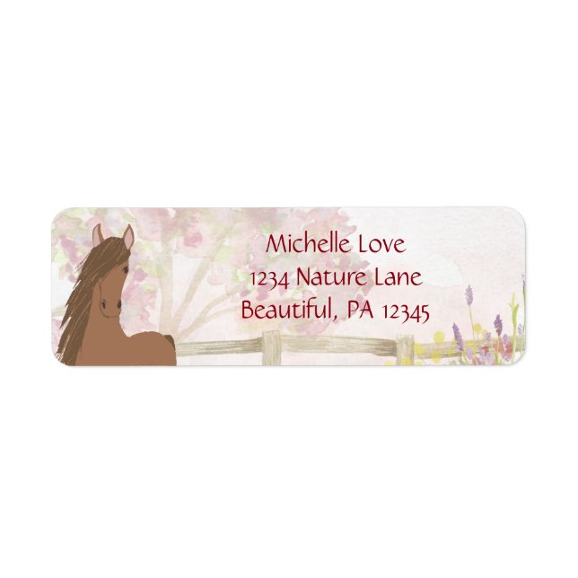 Pretty Brown Horse and Flowers Address Label (Front)