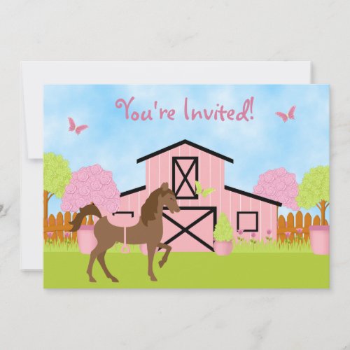 Pretty Brown Horse and Flowers Birthday Invitation