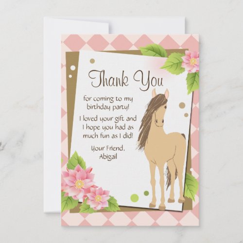 Pretty Brown Horse and Pink Flowers Thank You Card