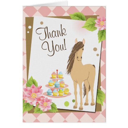 Pretty Brown Horse and Pink Flowers Thank You Card