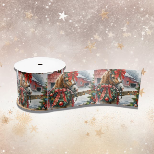 Pretty Brown Horse in Red Bow Christmas Satin Ribbon (Creator Uploaded)