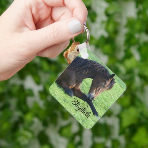 Pretty Brown Horse Laying in the Grass Keychain