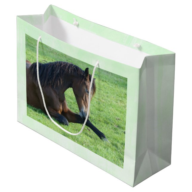 Pretty Brown Horse Laying in the Grass Large Gift Bag (Front Angled)