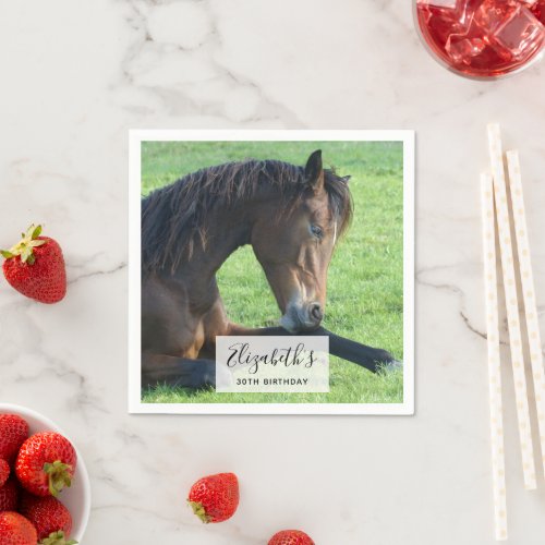 Pretty Brown Horse Laying in the Grass Napkins