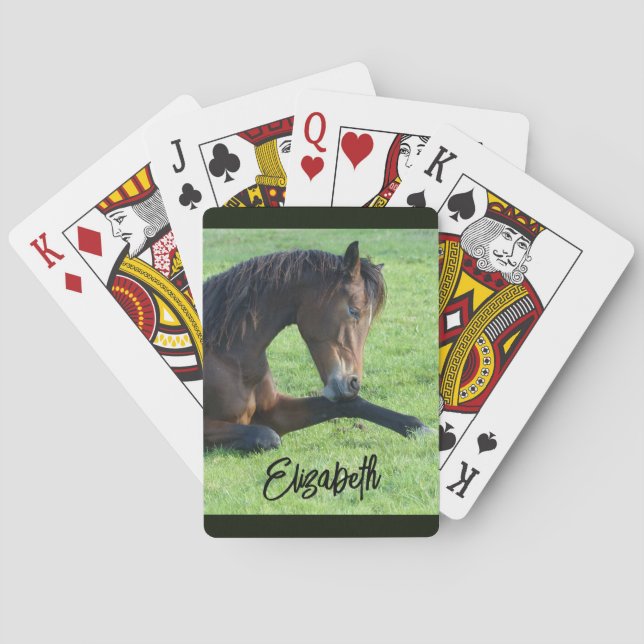 Pretty Brown Horse Laying in the Grass Poker Cards (Back)