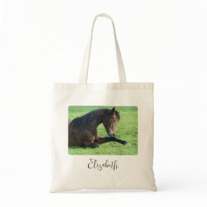 Pretty Brown Horse Laying in the Grass Tote Bag