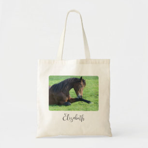 Pretty Brown Horse Laying in the Grass Tote Bag