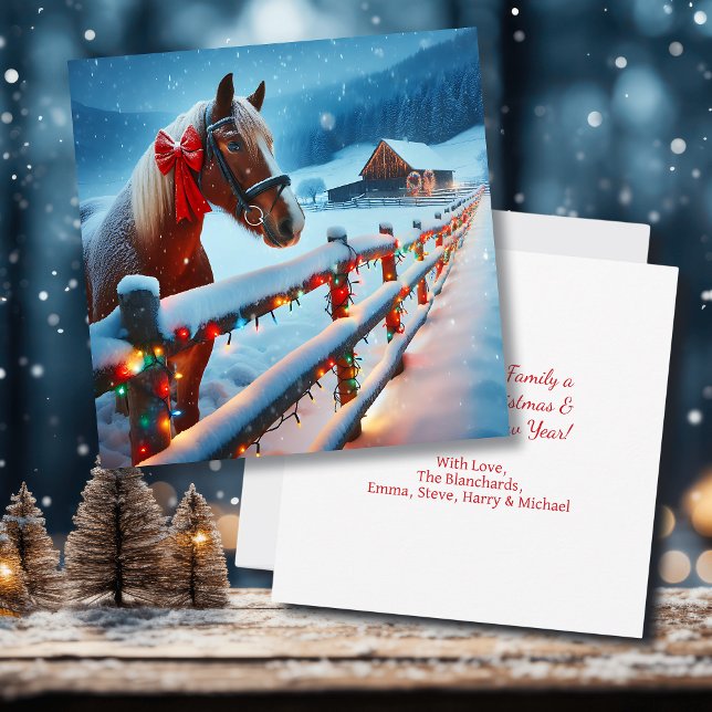Pretty Brown Horse with Bow Christmas Personalized Card (Creator Uploaded)