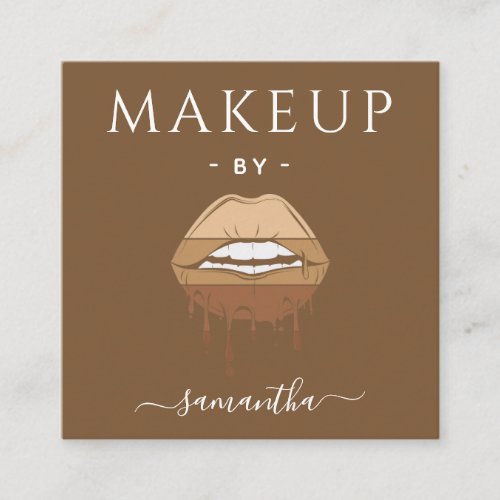 Pretty Brown Lips Dripping Makeup Artist QR Code Square Business Card