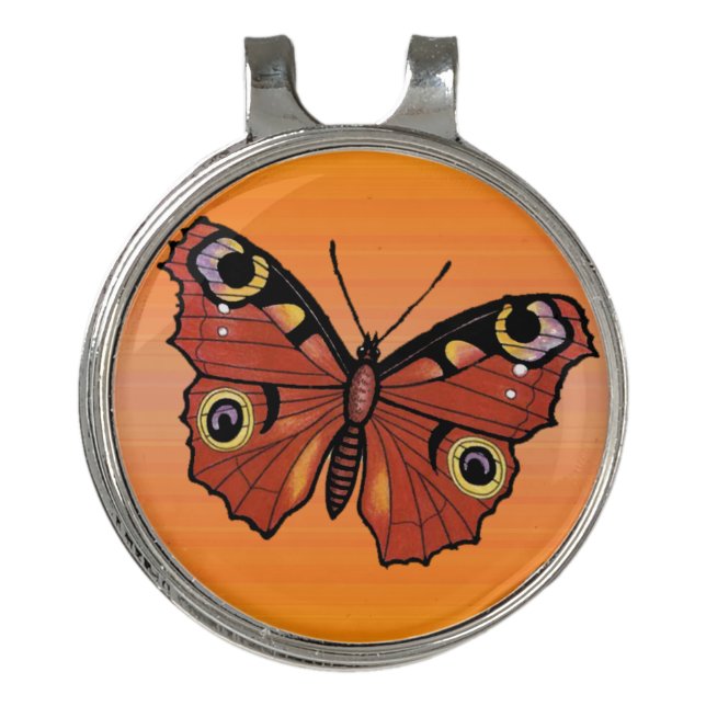 Pretty Brown Monarch Butterfly Black purple Orange Golf Hat Clip (Front)
