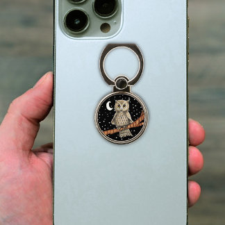 Pretty Brown Owl Blue Necklace Branch Moon Stars Phone Ring Stand