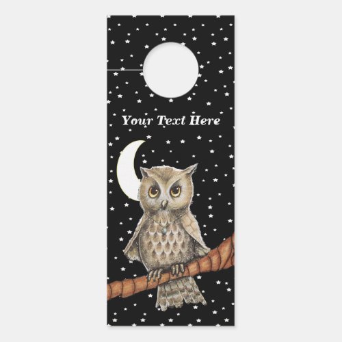 Pretty Brown Owl Branch Moon Stars Black Sky Door Hanger