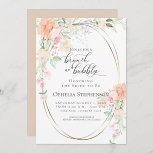 Pretty Brunch & Bubbly Coral Spring Flowers Invitation