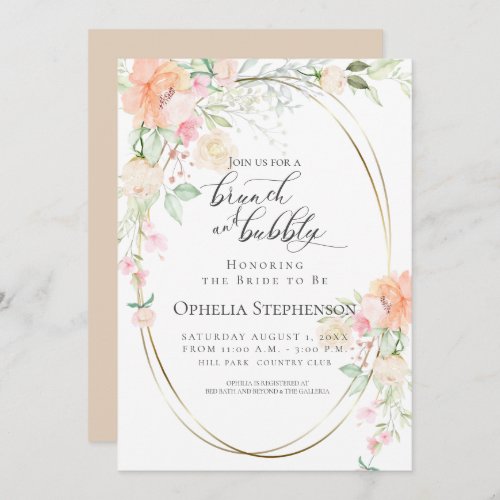 Pretty Brunch  Bubbly Coral Spring Flowers Invitation