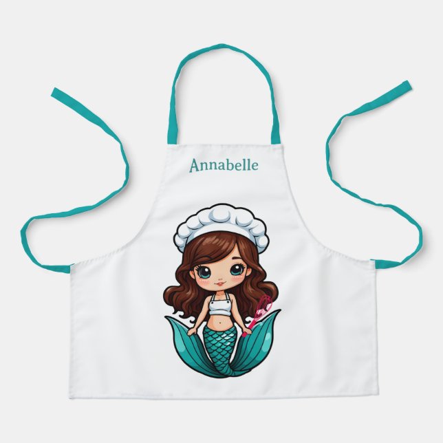 Pretty Brunette Mermaid Chef Personalize  Apron (Front)