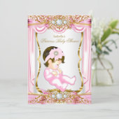 Pretty Brunette Princess Baby Shower Pink Silk Invitation (Standing Front)