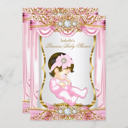 Pretty Brunette Princess Baby Shower Pink Silk Invitation