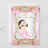 Pretty Brunette Princess Baby Shower Pink Silk Invitation (Front)