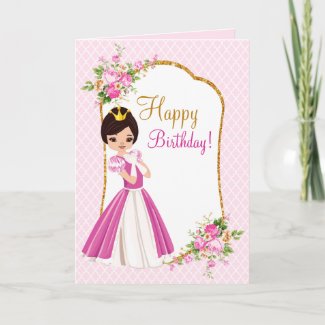 Pretty Brunette Princess Birthday Greeting Card