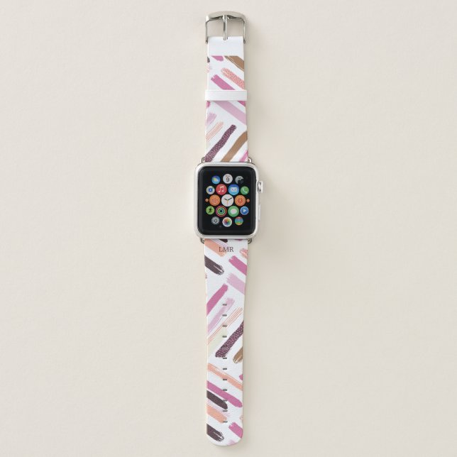 Pretty Brush Strokes Pattern Monogrammed Apple Watch Band (Front)